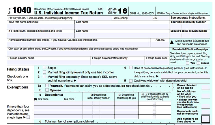 Form 1040 taxes for photographers